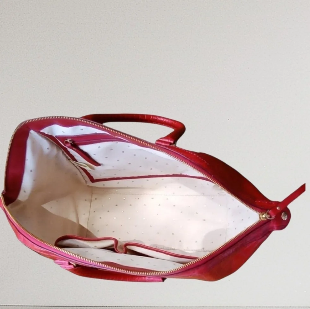 Kate Spade Red Croc-Embossed Leather Satchel Tote Bag